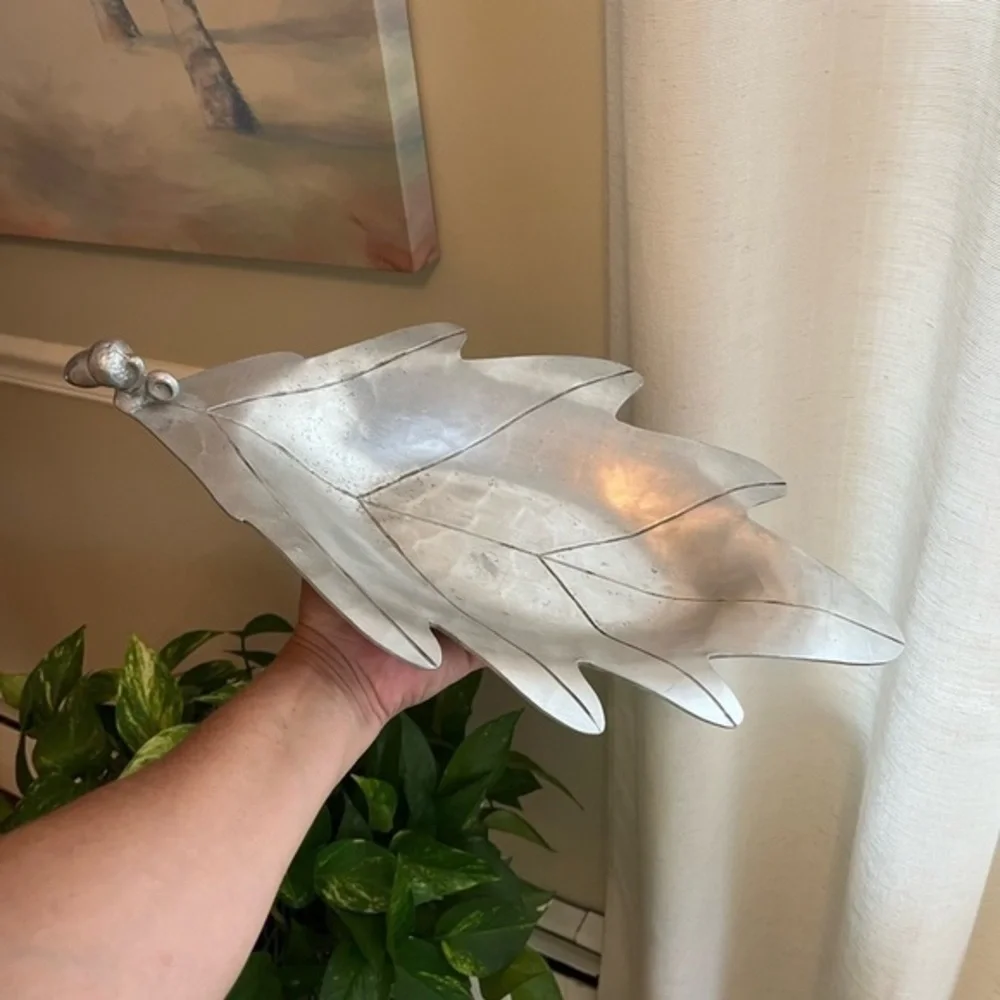 Vintage Palmer Smith Silver Aluminum Leaf Tray Acorn Handle